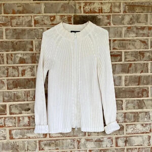Woods & Gray Cream Cable Ribbed Raglan Zipper Sweater